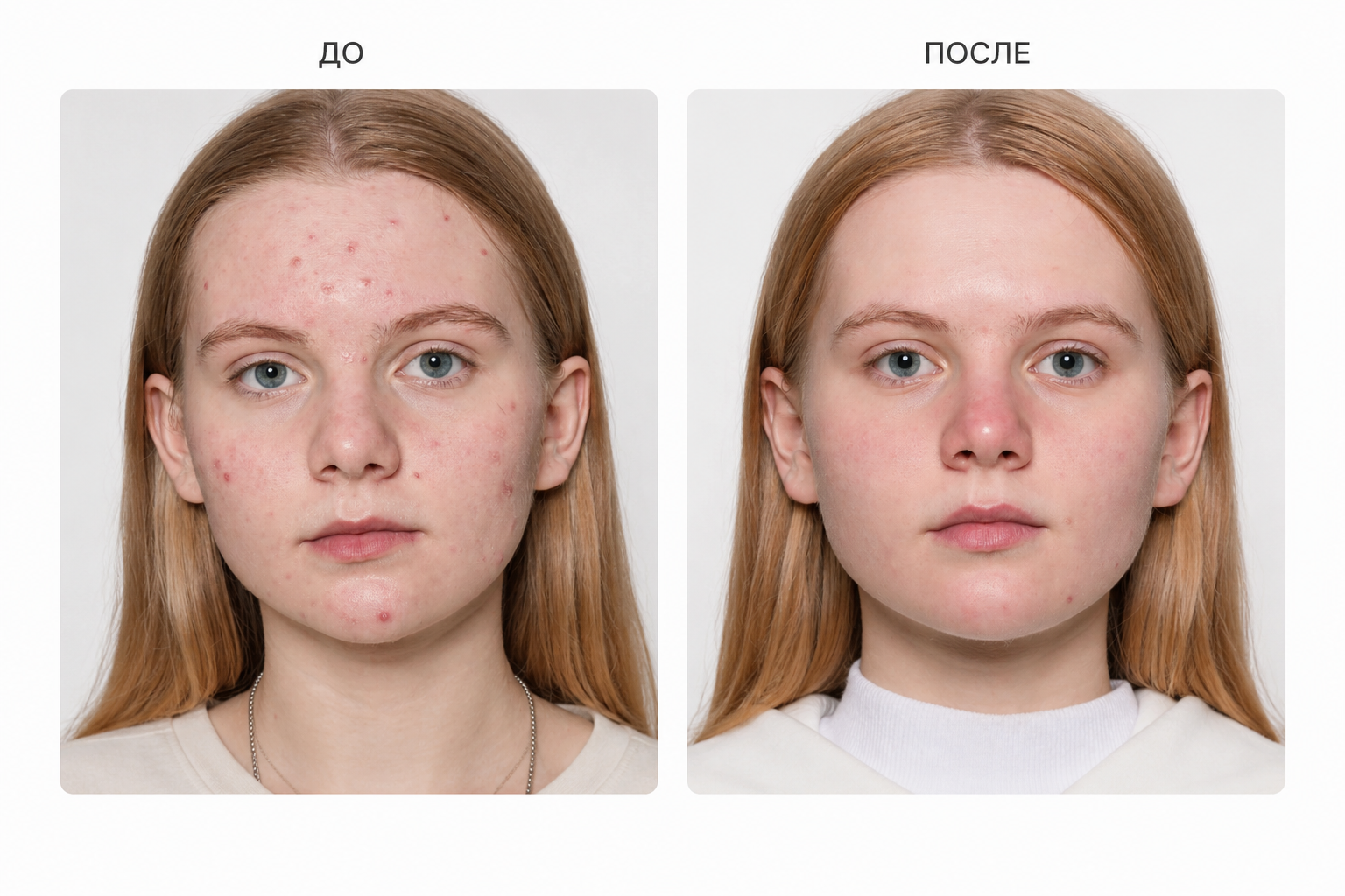 Результат до и после лечения акне аппаратом PLADUO